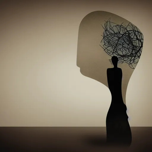 A human silhouette, with an outgrowth of dark patterns projected into another shape